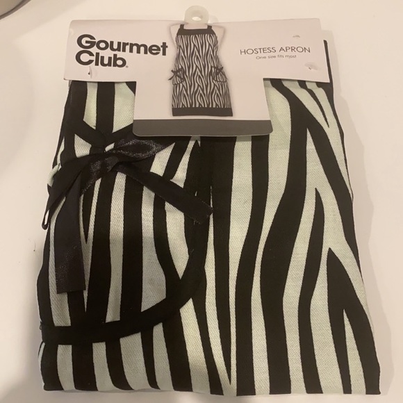 💜 Gourmet Club Zebra Print Bib Apron with Pockets Hostess Apron - Picture 2 of 6